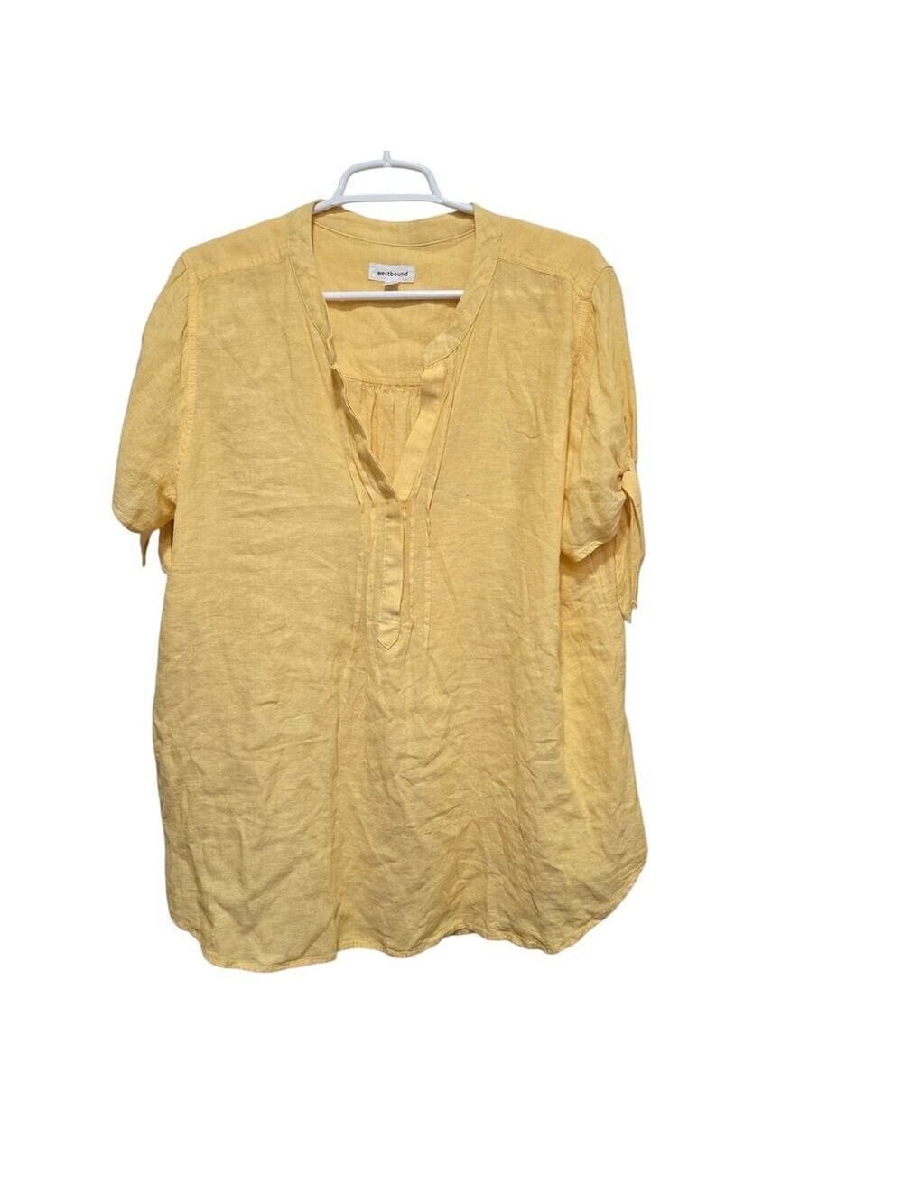 Westbound XL Linen Blend Yellow Roll Tab Tunic Blouse Top